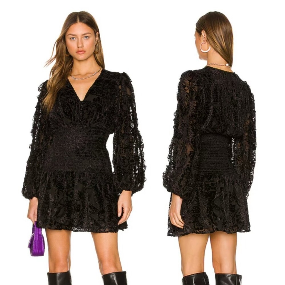 Rococo Sand Sade Black Velvet Paisley Mini Handmade in India Dress.